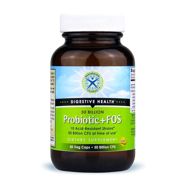 Probiotic & FOS; Rejuvenation Science; 10 strains-50B CFU; 50 Veg caps